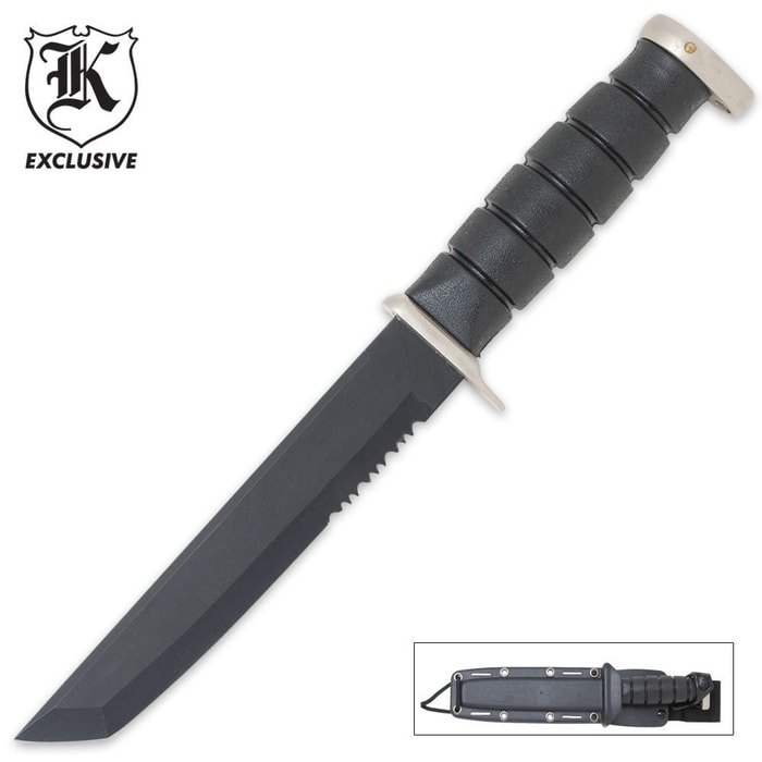 Vietnam War Serrated Tanto Bowie Knife and Molded Sheath