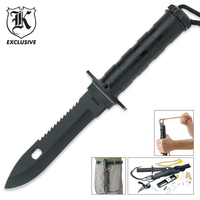 Survival Knife &  Survival Kit with Built In Slingshot