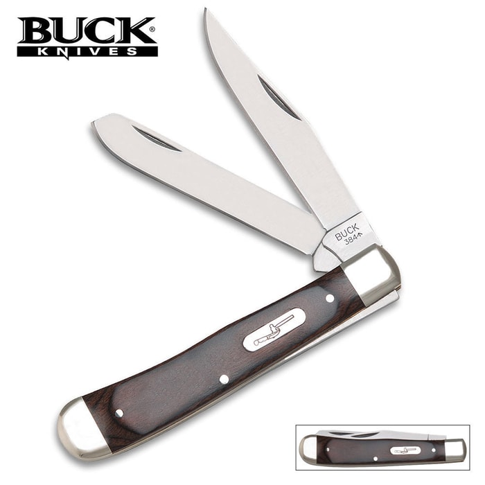 Buck Large Woodgrain Trapper Pocket Knife