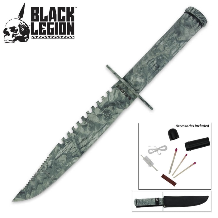 Black Legion Camo Survival Knife & Sheath