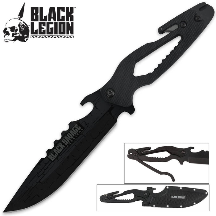 Black Legion Utility Dagger with Bottle Opener, Wrenches and Sheath