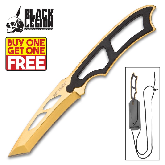 Black Legion Gold Tactical Neck Knife With Sheath - BOGO