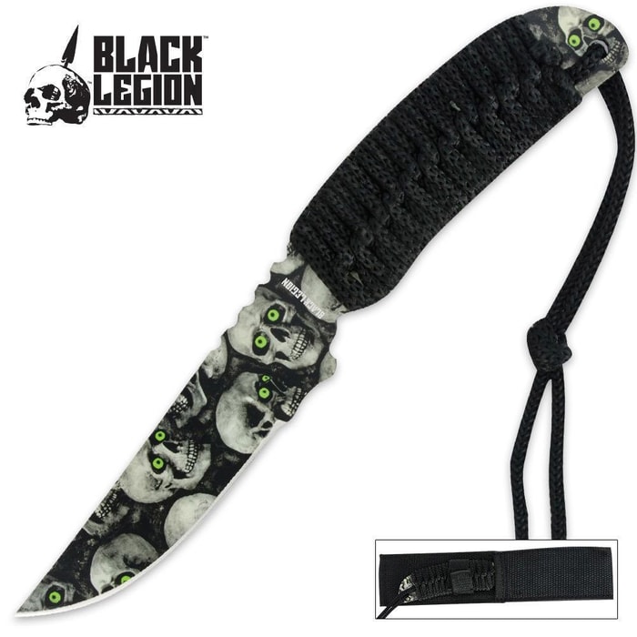 Black Legion Green Eyed Skull Mayhem Fixed Blade Knife