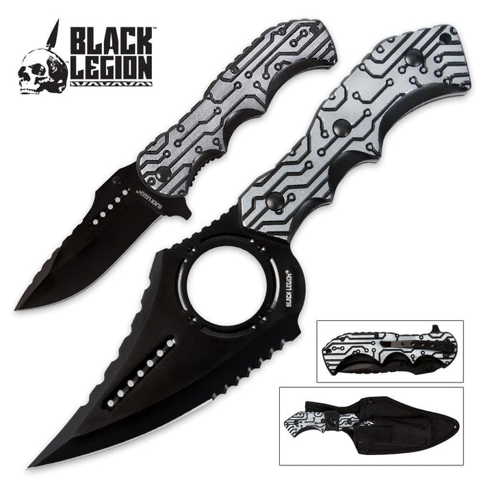 Black Legion Odyssey Two Piece Fighter Knife Set With Sheath