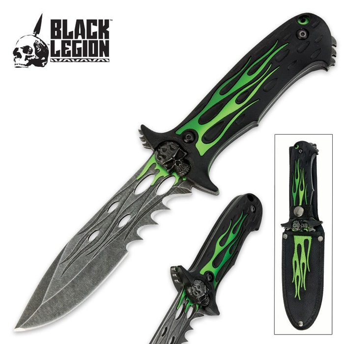 Black Legion Skeleton Flame Chaser Fixed Blade Knife