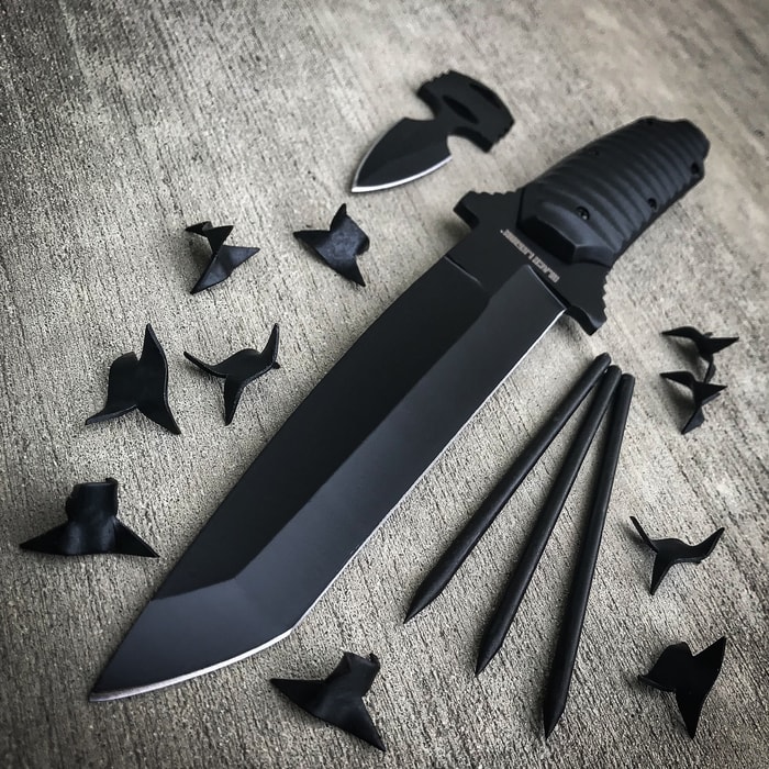 OTF Knives Set , Out The Front Automatic Knives Assassin Hidden Knife ,  with Two Combat Ninja Throwing Knives Set