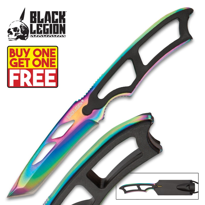 Black Legion Rainbow Titanium Tactical Neck Knife With Molded Sheath - BOGO