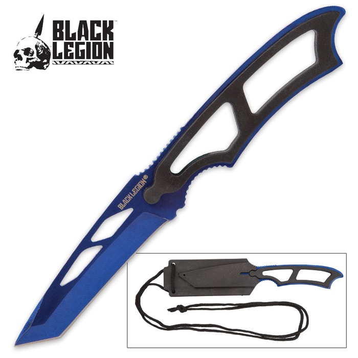 Black Legion Metallic Blue Tactical Neck Knife with Molded Sheath