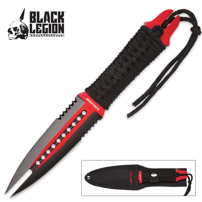 Black Legion Serpent’s Tongue Double Edged Twin Point Dagger - Red and Black