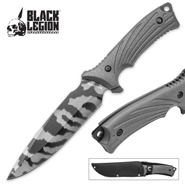 Black Legion Black Camo Urban Hunter Fixed Blade Knife