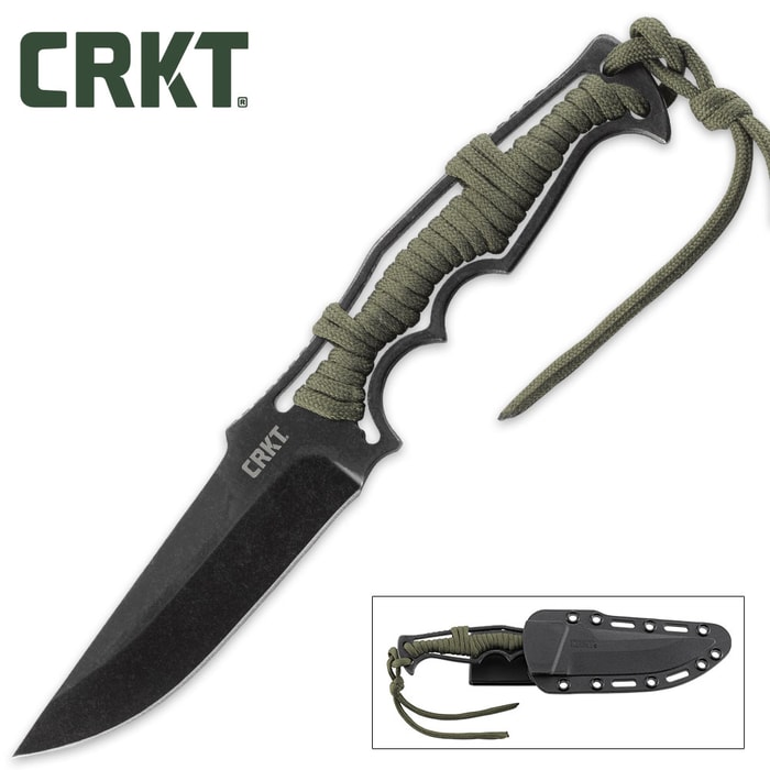 CRKT Tighe Breaker Tactical Fixed Blade Knife with Molded Sheath | Cord-Wrapped Skeletonized Handle