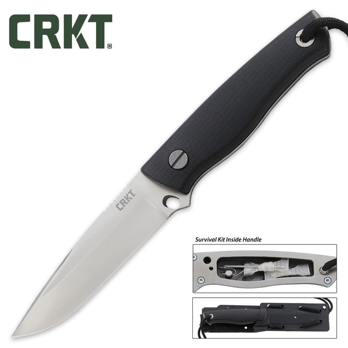 CRKT Terzuola Survival Rescue (TSR) Fixed Blade Knife with Sheath | Survival Kit in Handle, Sheath