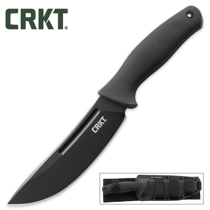 CRKT Humdinger Fixed Blade Hunting Knife with Multipurpose Utility Sheath | 65Mn Carbon Steel