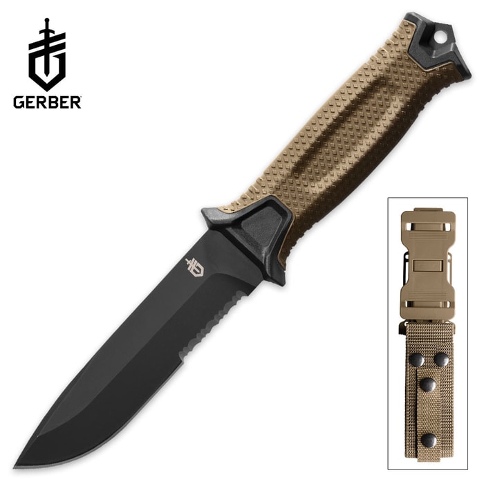 Gerber StrongArm Fixed Blade Knife - Partially Serrated - Coyote Brown