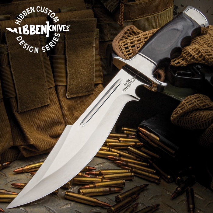 Gil Hibben Legionnaire Bowie Knife - 7Cr17 Stainless Steel Blade, Black Pakkawood Handle, Stainless Steel Guard And Pommel, Leather Belt Sheath 