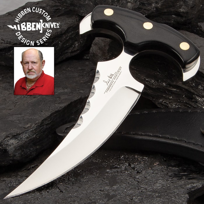 Hibben Vulcan Push Dagger With Sheath - 5Cr13 Stainless Steel Blade, Pakkawood Handle Scales, Nickel Silver Pins - Length 7”