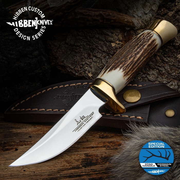 The Gil Hibben Whitetail Skinner Knife in and out of its sheath
