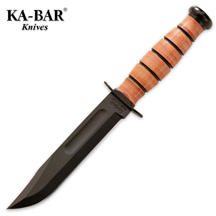 KA-BAR USMC Short Straight Knife with Leather Sheath
