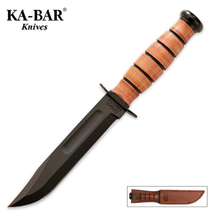 KA-BAR USA Short Straight Knife with Leather Sheath