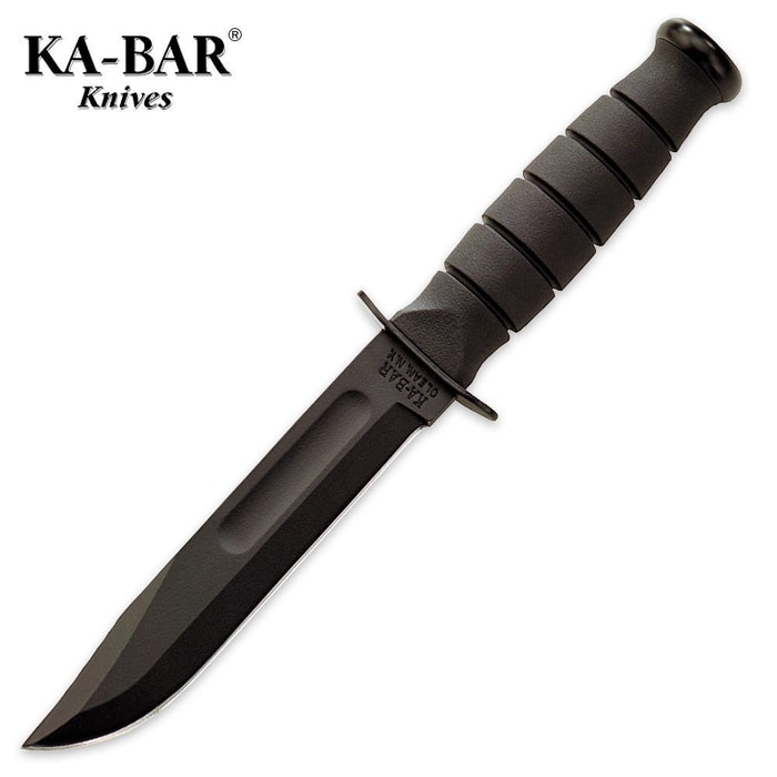 KA-BAR Short Black Straight Knife with Leather Sheath