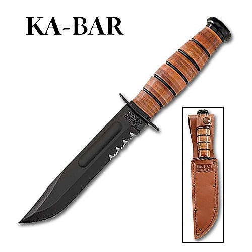 Kabar USA Short Serrated Knife with Leather Sheath