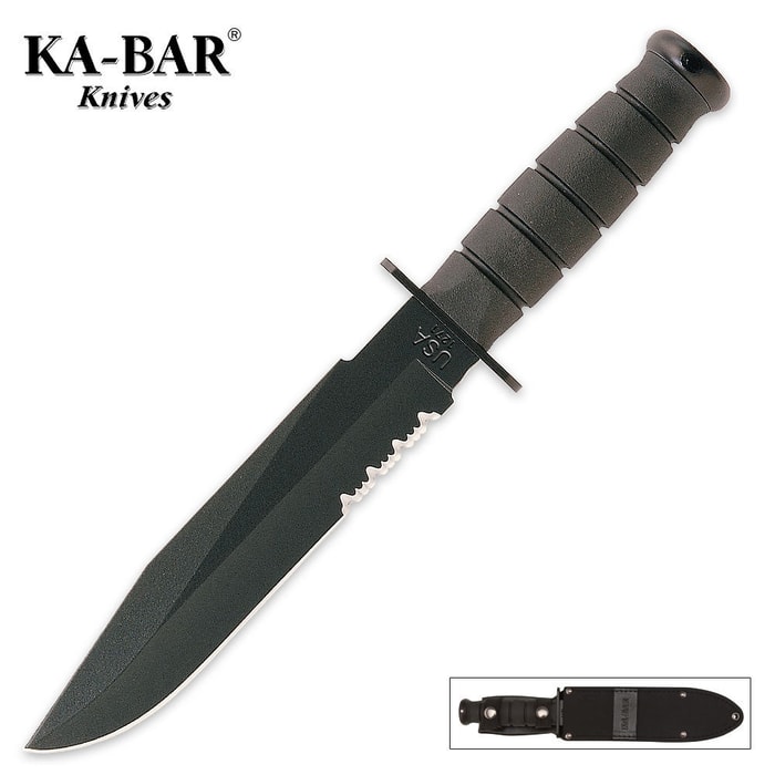 KA-BAR Black Knife with Leather Sheath