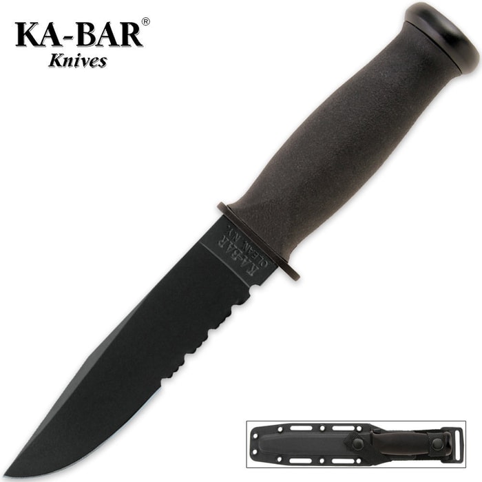 KA-BAR Mark I Kraton Handle Serrated Fixed Blade Utility Knife