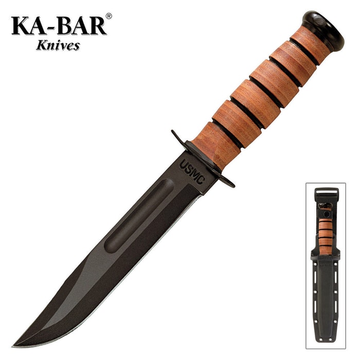 KA-BAR USMC Plain Knife with Nylon Sheath