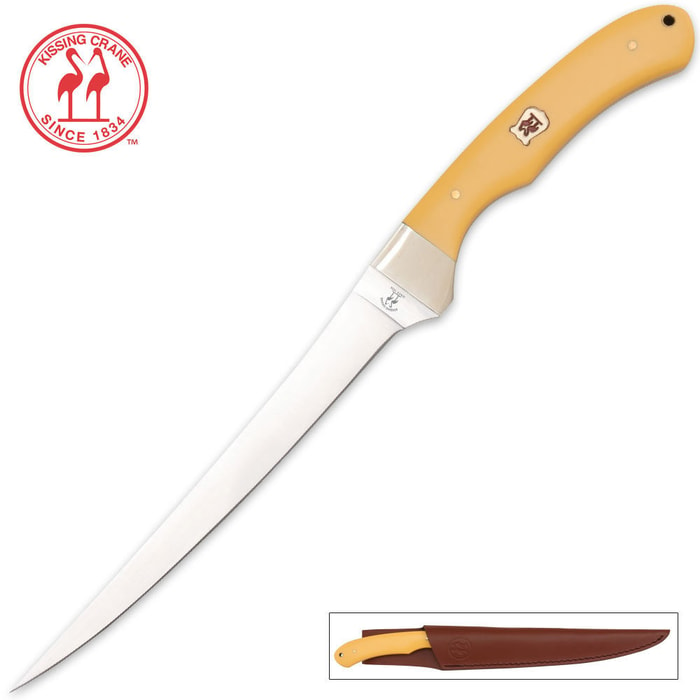 Kissing Crane Fillet Knife Yellow with Sheath