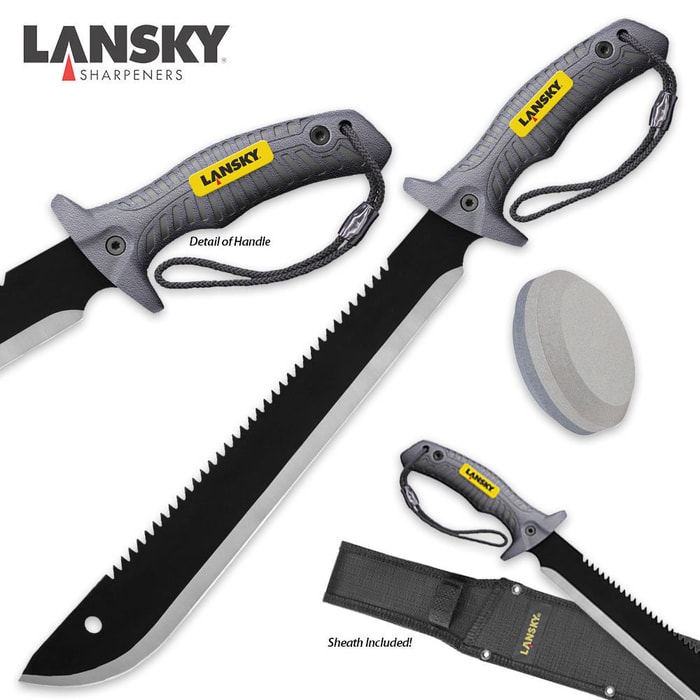 Lansky Wilderness Pack Full Tang Carbon Steel Machete With Puck Sharpener