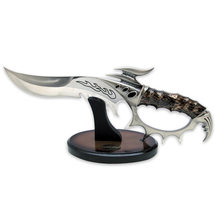 Fixed Blade Fantasy Flame Knife With Display Stand