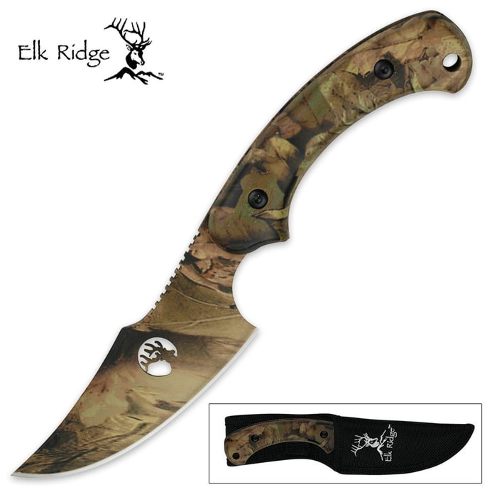Elk Ridge Tom Anderson Full Tang Fixed Blade Skinner Knife Woodland Camo