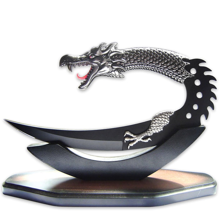 Dragon Handle Fixed Blade Sawback Fantasy Knife With Stand