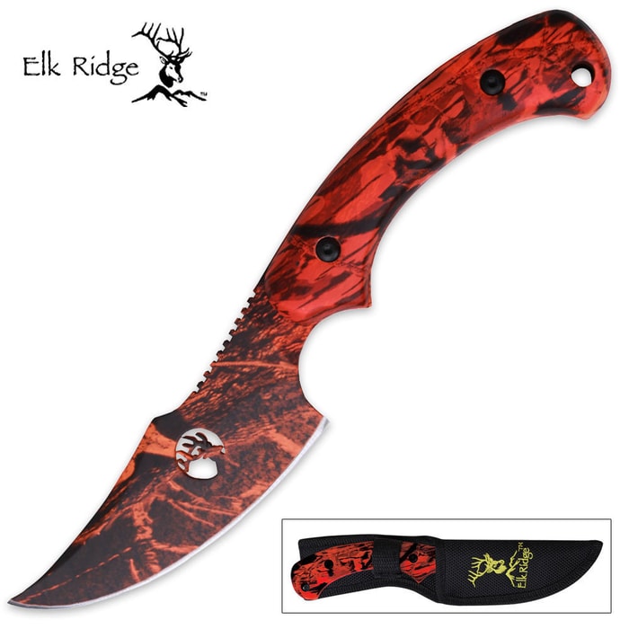 Elk Ridge Tom Anderson Full Tang Fixed Blade Skinning Knife Orange Camo