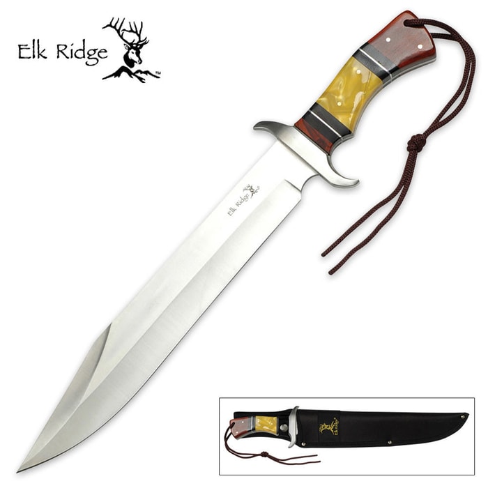 Elk Ridge Bowie Knife With Yellow Marble Inlay