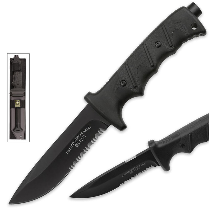 U.S. Army Valor Fixed Blade Knife With Sheath Black