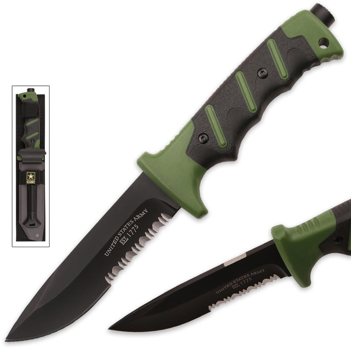U.S. Army Valor Fixed Blade Knife With Sheath Green