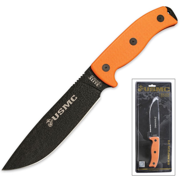 Semper Fi Officially Licensed USMC Fixed Blade Knife Orange