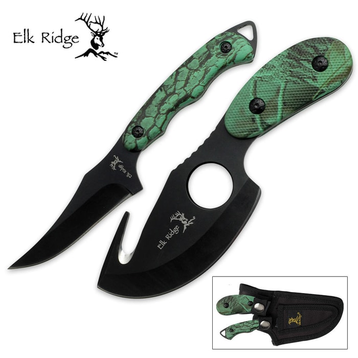 Elk Ridge Fixed Blade Skinning Knife & Gut Hook 2-Piece Set