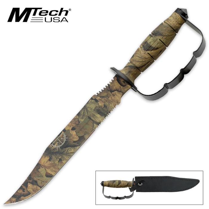 MTech Knuckle Guard Fixed Blade Knife Green Leaf Camo