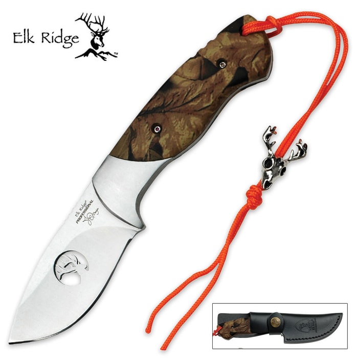 Elk Ridge Professional Drop Point Fixed Blade Skinner Knife Camouflage