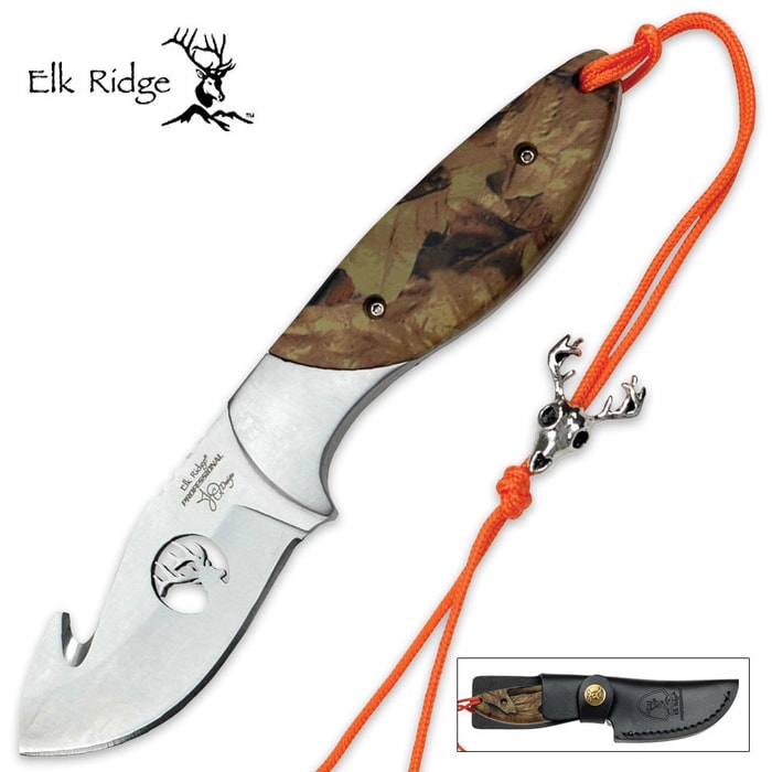 Elk Ridge Professional Fixed Blade Gut Hook Knife Camouflage