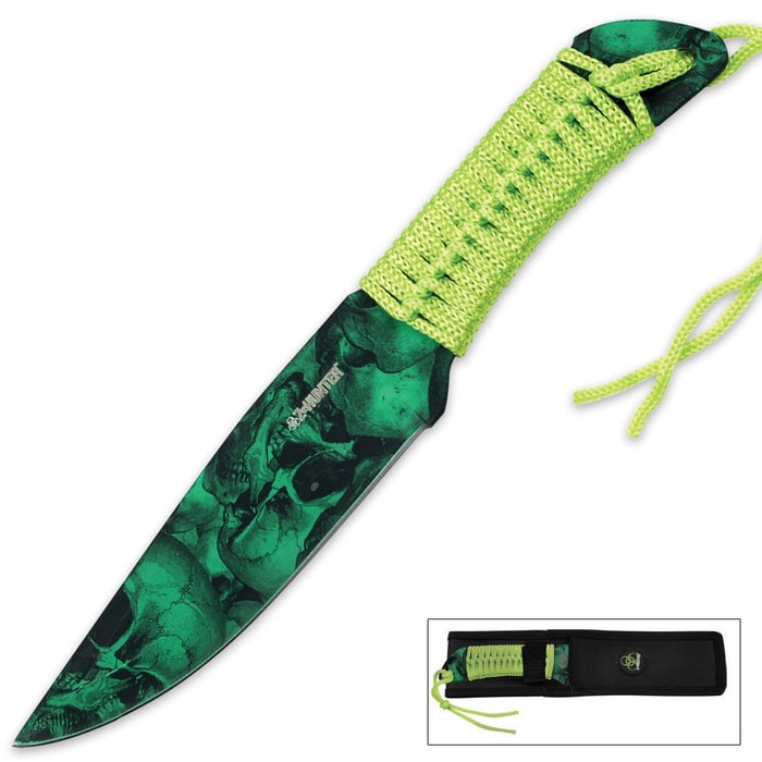 Z Hunter Green Skull Camo Fixed Blade Knife