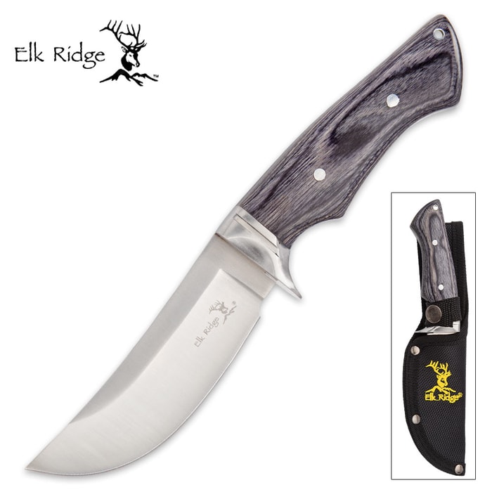 Elk Ridge Gray Pakkawood Fixed Blade Knife with Nylon Sheath