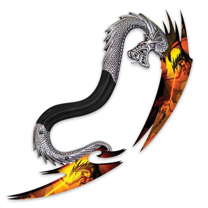 Double Blade Flaming Dragon Handle Fantasy Knife