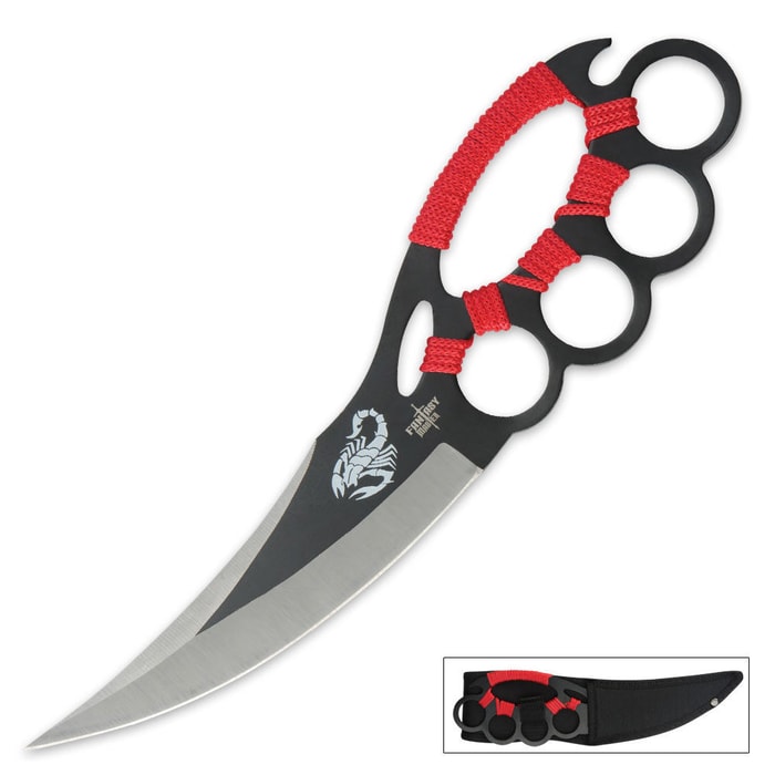 Ninja Knuckle Fighter Red Cord Handle with Sheath