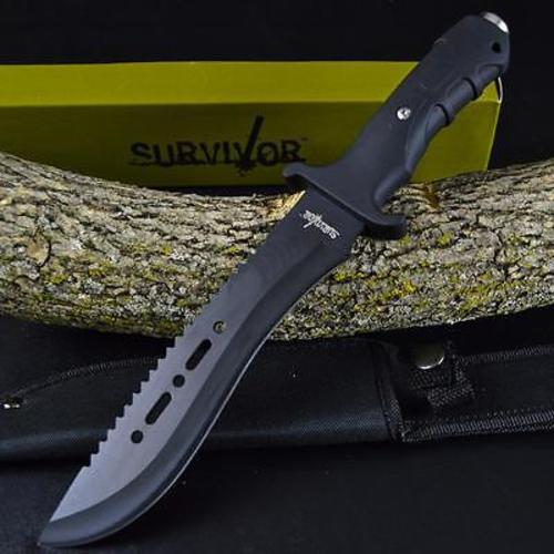 Survival Knife Black Blade with Nylon Sheath 12in