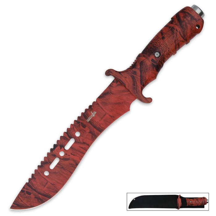 Survival Knife Red Camo Blade with Nylon Sheath 12
