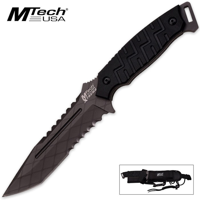 MTech Xtreme Survival Tanto Point G-10 Fixed Blade Knife Black