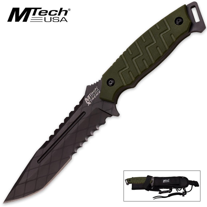 MTech Xtreme Survival Tanto Point G-10 Fixed Blade Knife Green